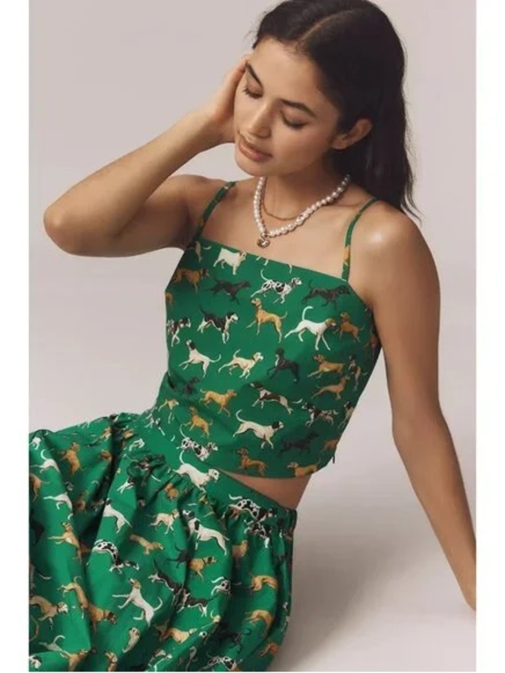 NWT Anthropologie Green Dog-Print Square Neck Tank - Picture 2 of 8